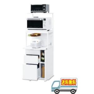 【メーカー直送】【代引不可】エムケー精工：組み立て式レンジ台引き出しタイプキャビー(3段可変式上棚付)(ホワイト)/CBU-339W