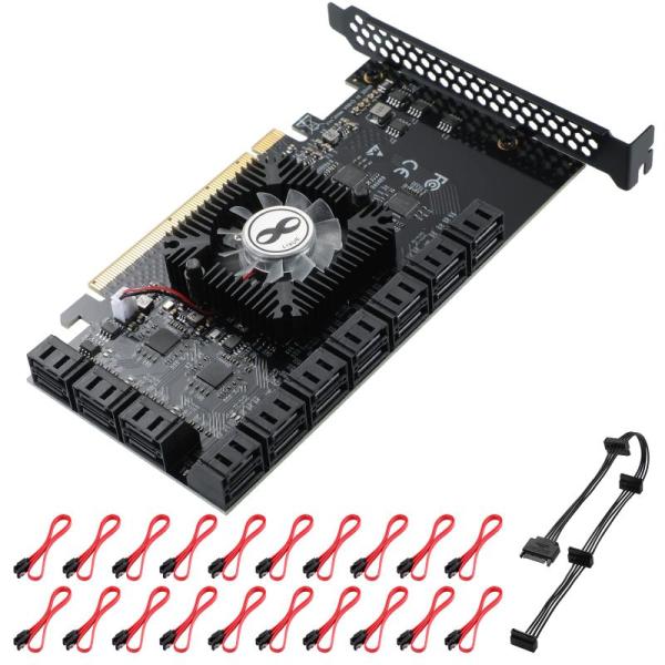 MZHOU PCIe SATA カード 20ポート SATA 16X 3.0 デバイス SATAケー...