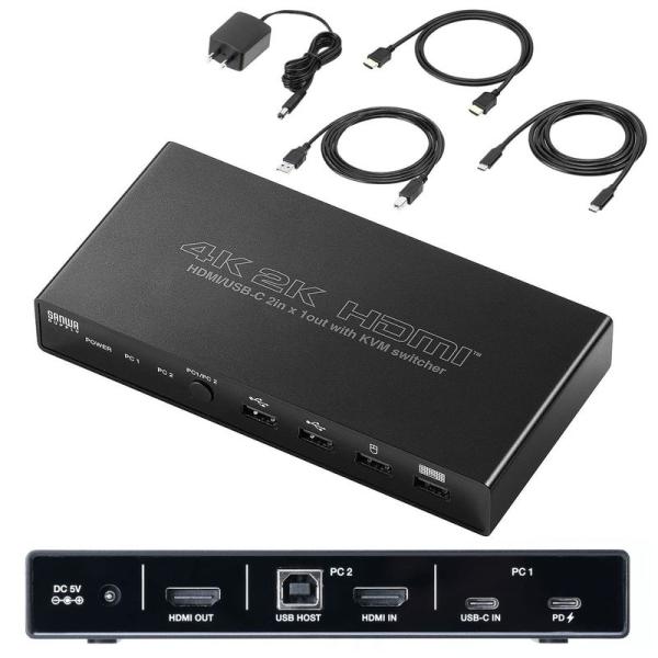 ドッキングステーション イーサプライ パソコン切替器 2台切替 USB Type-C HDMI PD...