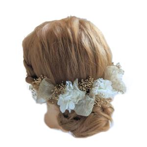 Lulu's ルルズ white×gold×ribbon ヘッドドレスセット 髪飾り 成人式 卒業式 結婚式 ドライフラワー プリザーブドフ｜tvilbidvirk5