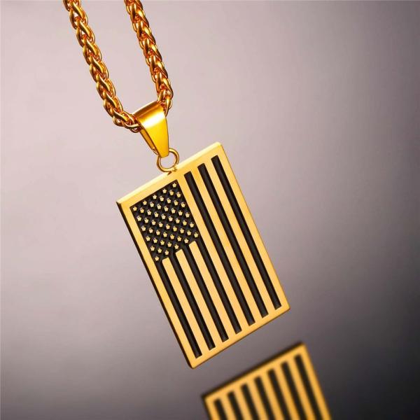 Rectangle Dog Tags Necklace Enamel Plated US Flag ...