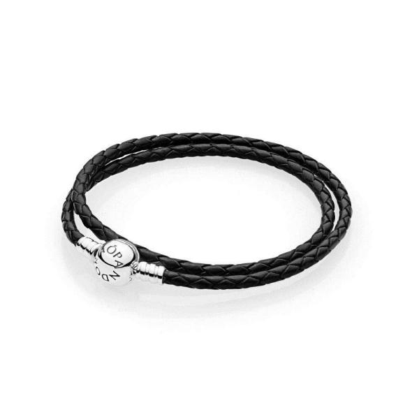 PANDORA Black Braided Double-Leather Bracelet, 41 ...