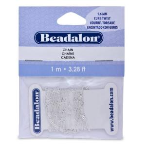 Beadalon 340B032 Curb Twist Chain, 1.6mm 3.28-Feet/Pkg, Silver｜twilight-shop