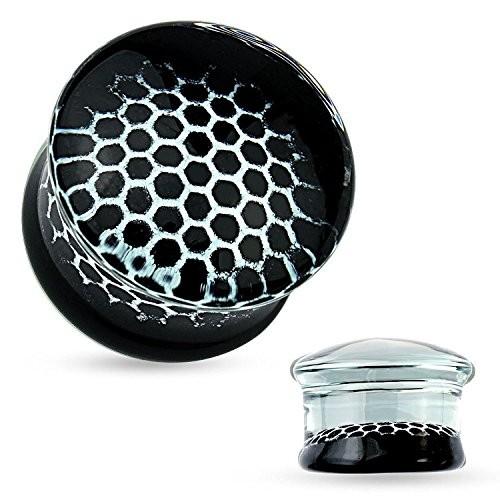 Black Honeycomb Pyrex Glass Double Flared Plugs - ...