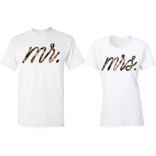 Mr Mrs Floral Couple T-Shirts Set, Gift for him an...