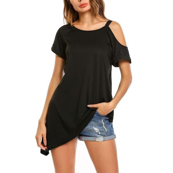 EASTHER Women&apos;s Short Sleeve Cold Shoulder Tunic T...