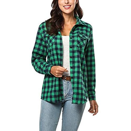 KENANCY Womens Long Sleeve Plaid Button Down Shirt...