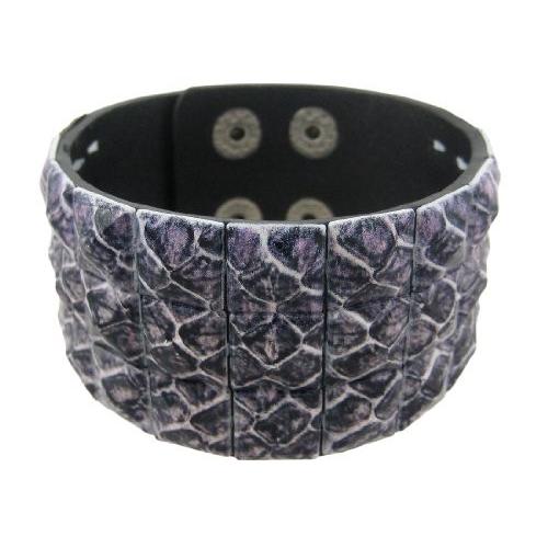 ビニールWomens CuffブレスレットブラックビニールSnakeskin Printピラミッドス...