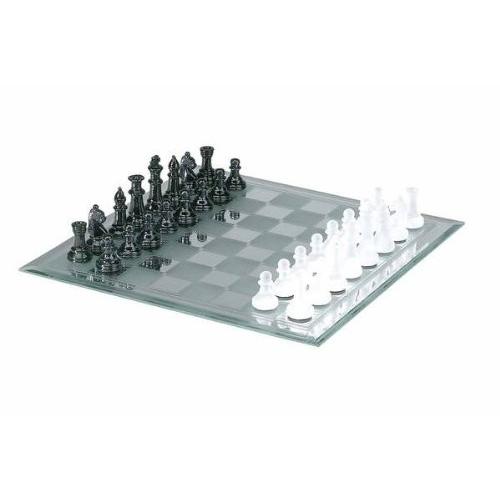 Black and Frosted Glass Chess Set with Mirror Boar...