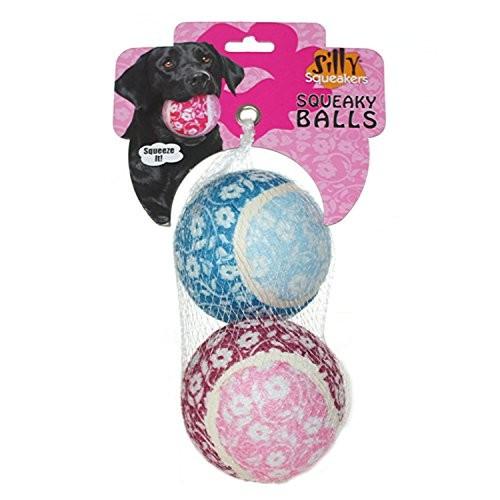 Silly Squeakers Tennis Ball Dog Toys , Flower, Lar...