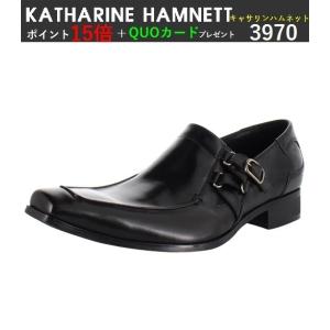 即日発送可 ポイント15倍&amp;QUOカードプレゼント キャサリンハムネット 3970 KATHARINE HAMNETT LONDON 本革 ビジネスシューズ 紳士靴 牛革 革靴 ブラック