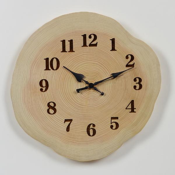 ツインハーツ 年輪時計 桧(ひのき)無垢材 電波時計 [32cmサイズ] 文字明朝体 芸術的な形