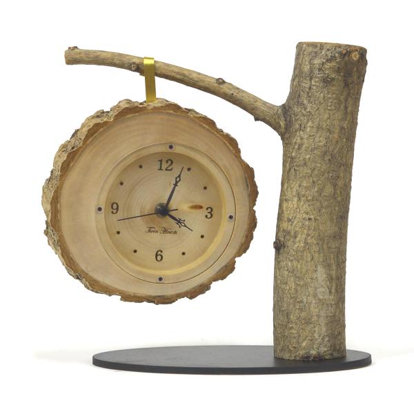 ツインハーツ 年輪時計 無垢材 電波時計 銀杏(いちょう)の間伐材を使った置き時計 No.2287
