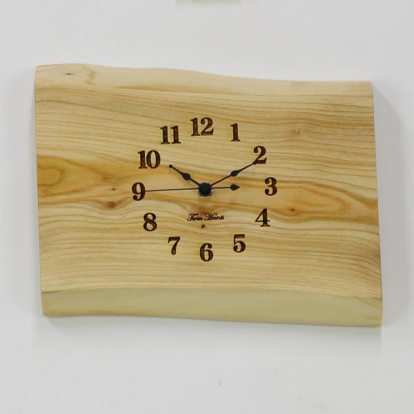 ツインハーツ 木製 電波時計 無垢板 欅(けやき)無垢板 [横幅サイズ22cm］ No.2345