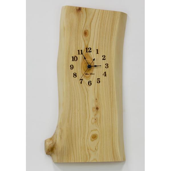 ツインハーツ 木製 電波時計 無垢板 欅(けやき)無垢板 [縦サイズ43cm］ No.2348