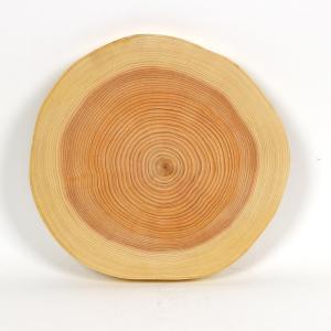 ツインハーツ【桧】年輪 天然一枚板 まな板、料理プレート (直径 30cm