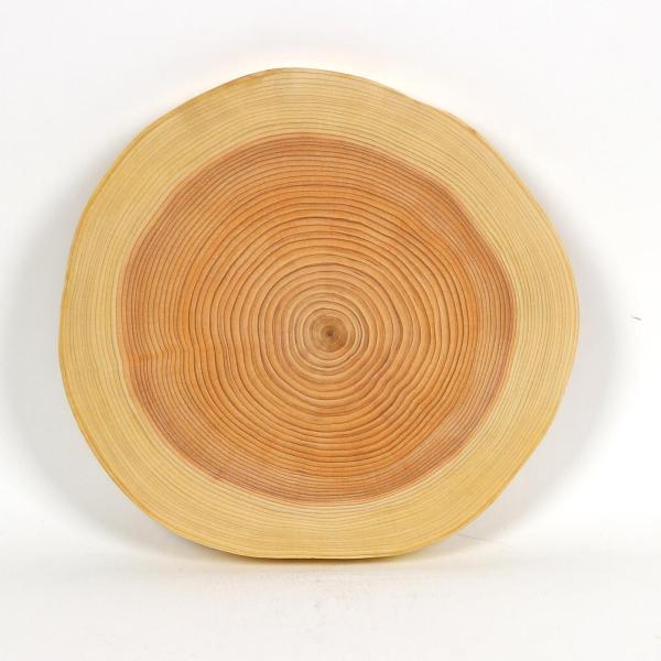 ツインハーツ【桧】年輪 天然一枚板 まな板、料理プレート  (直径 24cm) きれいAA