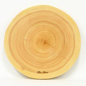 ツインハーツ【桧】年輪 天然一枚板 まな板、料理プレート  (直径 26cm) ほぼきれいAB