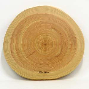 ツインハーツ【桧】年輪 天然一枚板 まな板、料理プレート  (直径 30cm) ほぼきれいAB