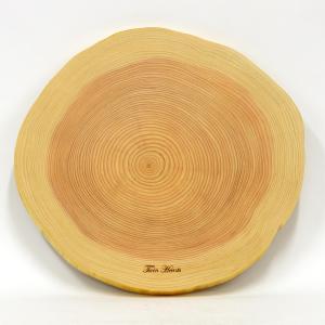 ツインハーツ【桧】年輪 天然一枚板 まな板、料理プレート (直径 28cm