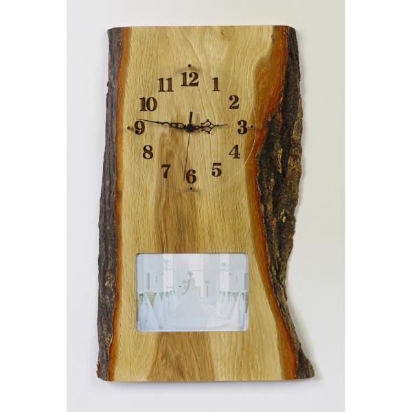 木製 電波時計 フォトフレーム付(L判)  [40cmサイズ］ナラの木 No.1639