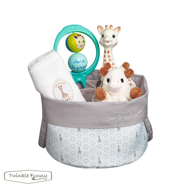 キリンのソフィー ハッピーバスケット 出産祝い ギフトセット おくるみ 人形 ラトル ブランケット ...
