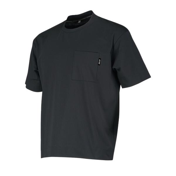 ジャケット対応 インナー 襟高 Tシャツ半袖 (ブラック/LL)  丸首 ユニセックス 後面 襟リブ...