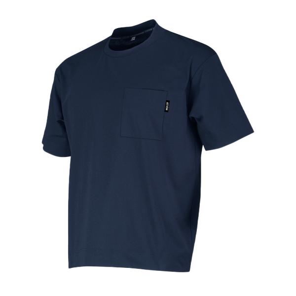 ジャケット対応 インナー 襟高 Tシャツ半袖 (ネイビー/LL)  丸首 ユニセックス 後面 襟リブ...