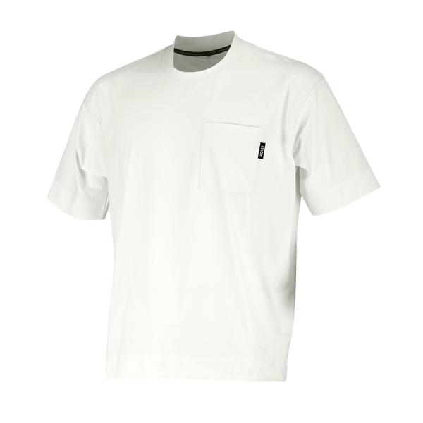 ジャケット対応 インナー 襟高 Tシャツ半袖 (ホワイト/LL)  丸首 ユニセックス 後面 襟リブ...