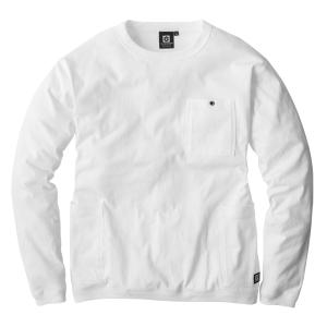 長袖 Tシャツ 5つのポケット (ホワイト/3L) ジャケット対応 ロンT 丸首 ビジネス カジュアル ビジカジ オフィス メンズ