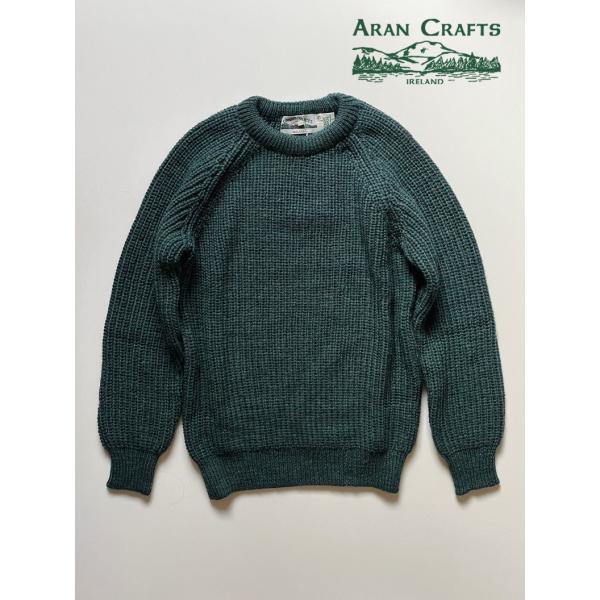 アランクラフト クルーネック フィッシャーマンセーター リブ編み ニット アイルランドニット アイル...