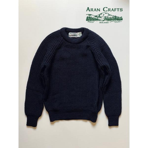 アランクラフト クルーネック フィッシャーマンセーター リブ編み ニット アイルランドニット アイル...