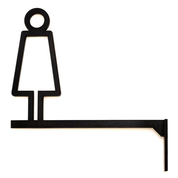 トイレサイン 女 突き出し ピクトサイン プレート 中抜きデザイン (艶消しブラック)