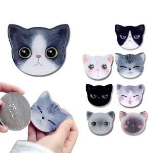 手鏡 コンパクトミラー 猫柄 収納袋付き 割れない