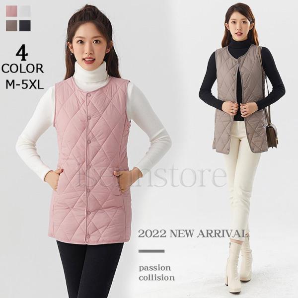 秋新着  軽量ダウンデザイン キルト ラウンドネック 裏ボア もこもこ 防寒 保温 レディース 中綿...