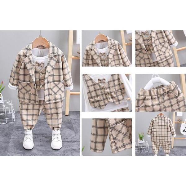 フォーマル男の子子供キッズスーツベビー3点セット上下セットチェック柄入園式卒園式結婚式発表会かわいい...