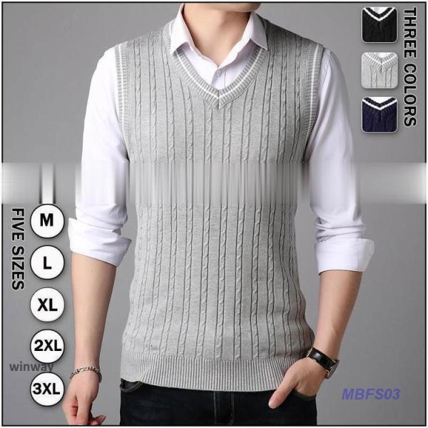 ニット メンズ Vネック 無地 リブ編み 洗える ノースリーブ セーター スクール ゴルフ ス おし...