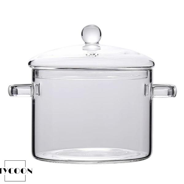 両手鍋 ガラス鍋透明ガラススープ鍋 家庭料理 フタ付き 取っ手 電子レンジ 直火 耐熱性 煮込み鍋 ...