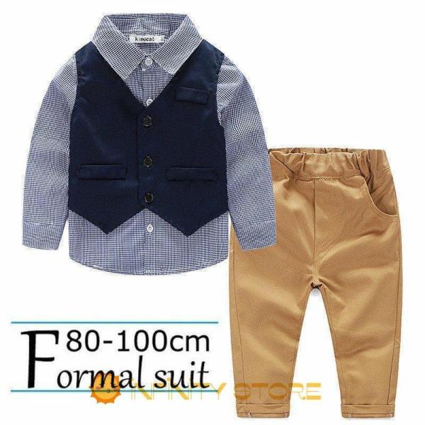 ベビーフォーマル 男の子 おしゃれな タキシード風 上下3点セット 80 90 100 1歳 2歳 ...