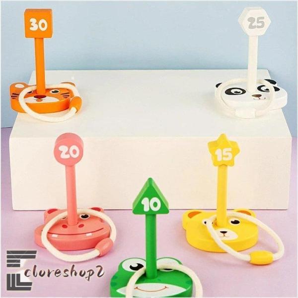 輪投げセット 木製リングトスゲームセット おもちゃ 漫画の動物投げゲーム 子供 屋内屋外ゲーム ウッ...