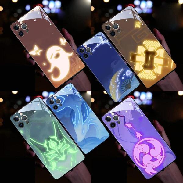 原神 スマホケース 発光 iPhone13ケース 雷電将軍 フータオ クレー しょう 甘雨 鍾離 神...