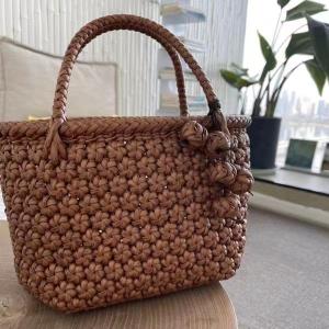 手作りPE山葡萄トウ かごバッグ 浴衣バッグ 中 横長 六角花編み 浴衣 かごバッグ(全部手作業でオーダーメイドしていますので、一つ一つ若干の違いがあります)