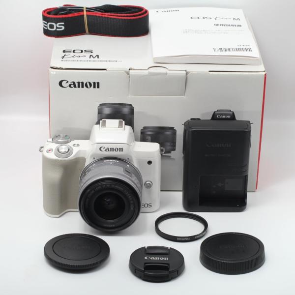 Canon ミラーレス一眼カメラ EOS Kiss M 標準ズームキット ホワイト EOSKISSM...
