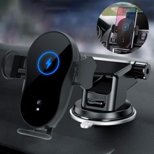 車載ホルダー ワイヤレス充電器 自動開閉 15W急速 スマホホルダー 粘着ゲル吸盤＆エアコン吹き出し口式兼用 全機種対応/伸縮アーム