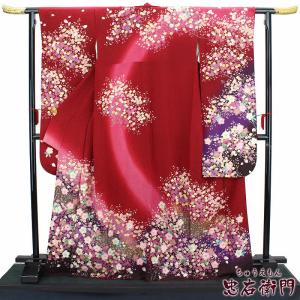 振袖 着物 中古 リサイクル 正絹 フォーマル 金駒刺繍 松竹梅模様 緋色