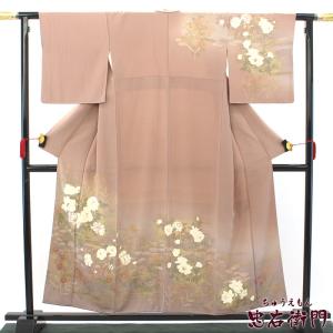 染め小紋（更紗唐花文）裄65　正絹美品 染め小紋（更紗唐花文）裄65 正絹美品