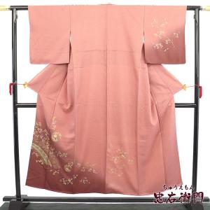洗える着物 袷 レトロ モダン 小紋 フリーサイズ オフホワイト 紫 椿