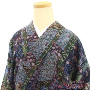 更紗染め小紋 中古着物」正絹着物 唐花文様 緑未使用品/小紋/着物