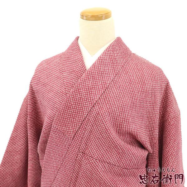 中古 絞り小紋 小紋 小紋着物 レディース 正絹 薄赤 身丈159cm 裄丈65cm 仕立て上がり着...