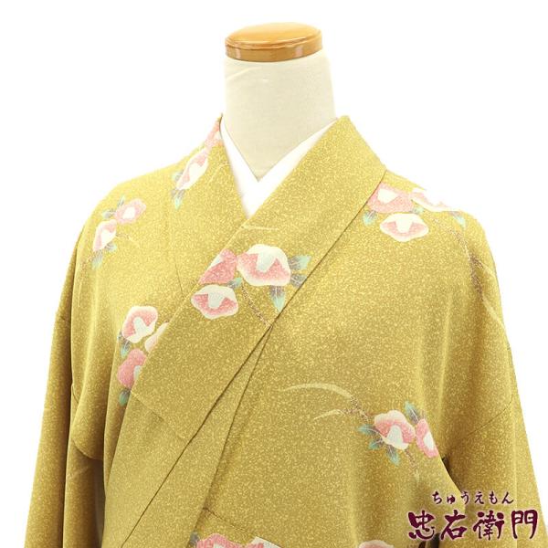 中古 小紋 小紋着物 レディース 正絹 芥子 椿 身丈153cm 裄丈64cm 仕立て上がり着物 カ...